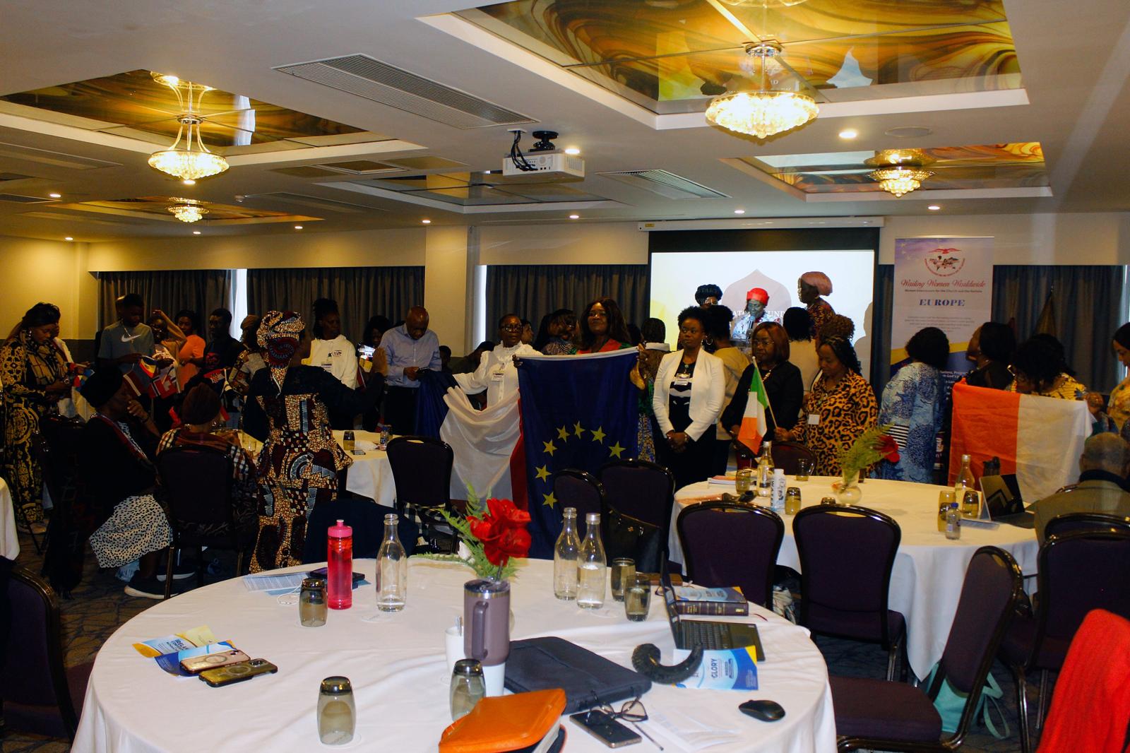 Wailing Women Worldwide Europe ministry event with national flags